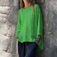 thumbnail image 4 of yunLCZ Women's Button Down Shirts Women's 202 Nine Point Sleeve Round Neck Cotton Linen Loose Casual Versatile Shirt Top T Shirt Women's Button Down Shirts, 4 of 4