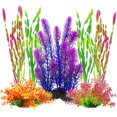 thumbnail image 1 of Xiao Hua 7 piezas de plantas artificiales de plástico para acuario, decoración grande para acuario Betta, accesorios para pecera, adornos para pecera, colorido morado, 1 of 3