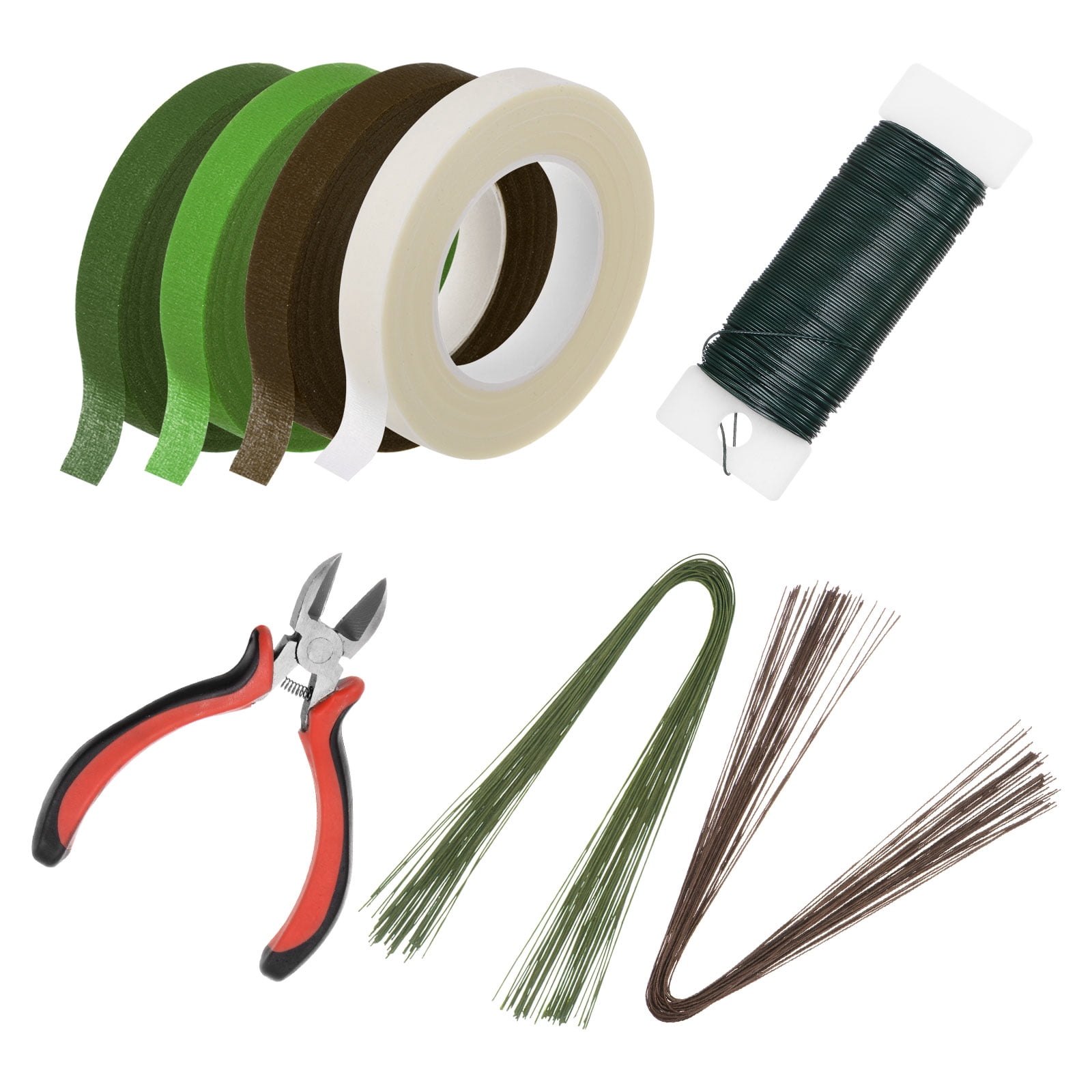 Uxcell 4 Rolls 30 Yards Floral Tape and Wire Cutter with Floral Stem Wire and 22 Gauge Green Floral Wire