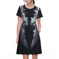 thumbnail image 1 of Easygdp Elegant Feathered Floral Wings para Vestido Transpirable de Mujer, Vestido Suelto de Manga Corta con Pliegues y Bolsillos para el Verano, 1 of 6