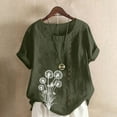 thumbnail image 2 of Olyvenn Cotton Linen&nbsp;Flower&nbsp;Shirts for Women Plus Size Summer Beach Short Sleeve Casual Loose Comfy Blouses Tunic Tops Army Green XXL, 2 of 4