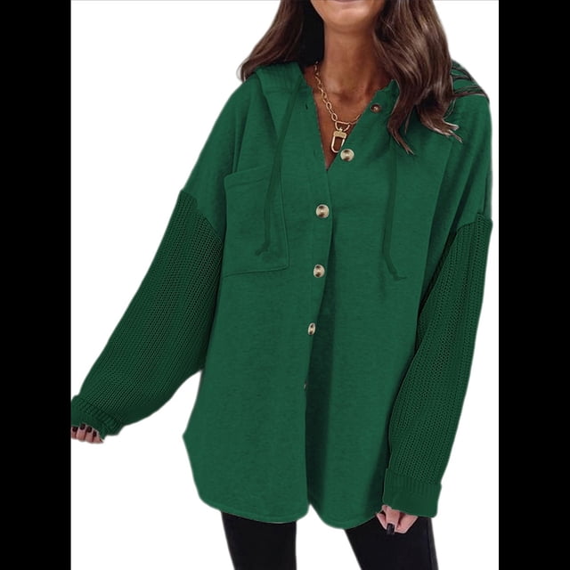 Sudadera Holgada de Larga para Mujer, Informal, con Botones y Capucha, con Bolsillo. Verde XXL