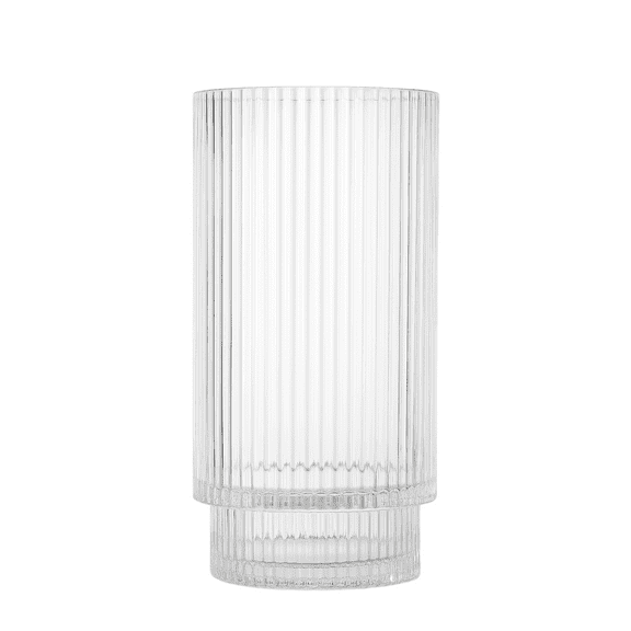 Serene Spaces Living Tall Ribbed Glass Vase, 6.2"x11.2", Pleated Cylinder for Flowers, Candles & Modern Home Décor