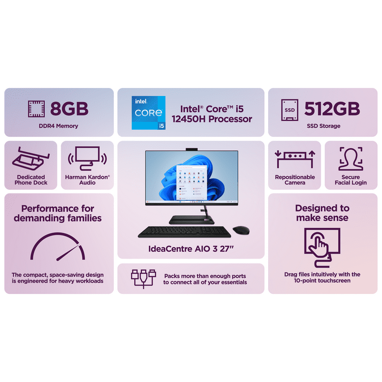 Lenovo IdeaCentre AIO 3i - 2022 - All-in-One Desktop - 27" FHD Touch Display - 5MP Camera - Foto 3