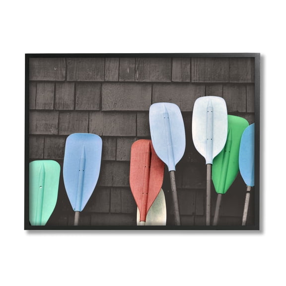Stupell Industries Mixed Ores Against Beach Shed Boating Paddle Photograph Black Framed Art Print Wall Art, Design by Daphne Polselli