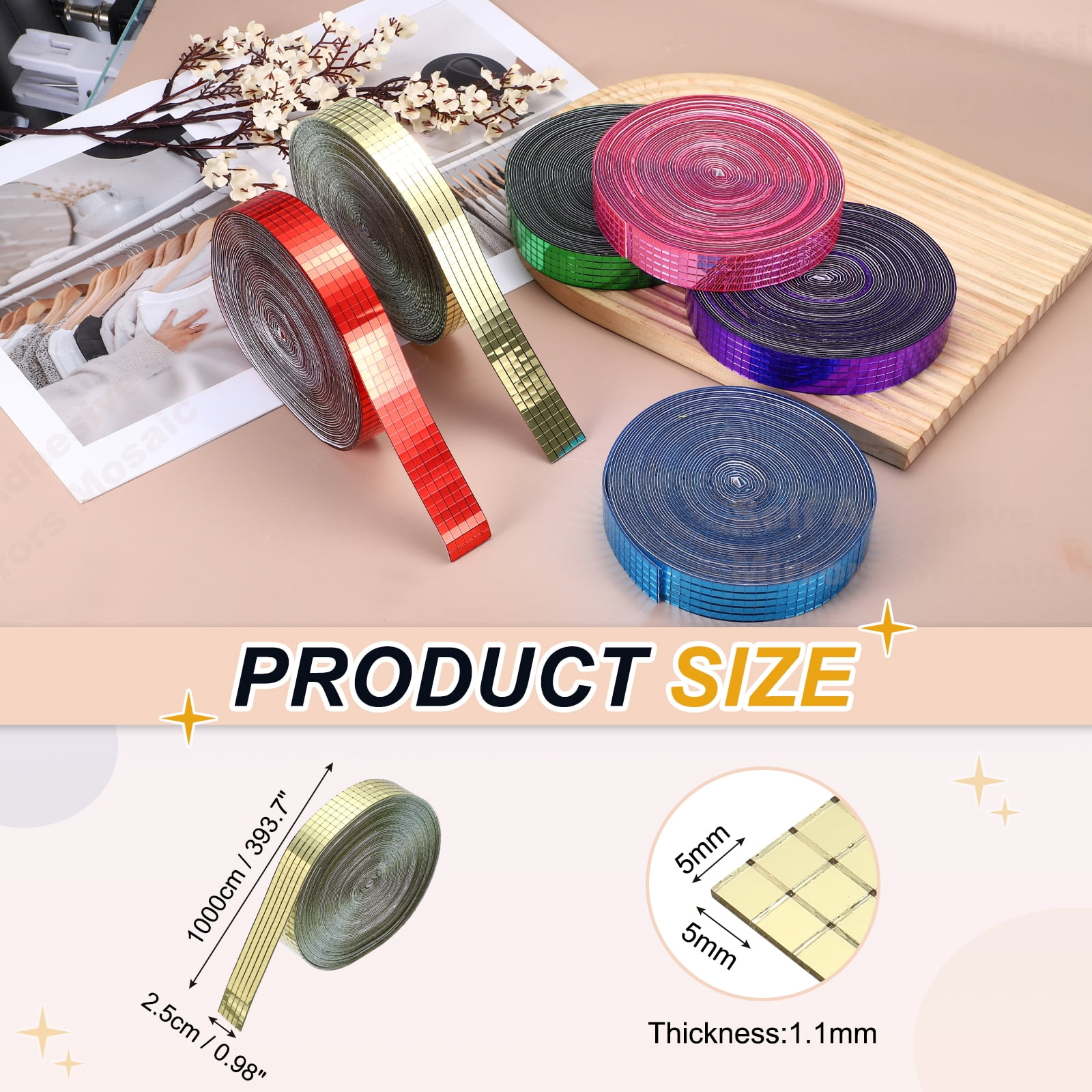 Uxcell 5x5mm Self Adhesive Mirrors Mosaic Tiles, 10000 Pcs Square Mini Glass Mosaic Disco Tile Sticker for DIY Craft Disco Ball Party Decoration, Gold Tone