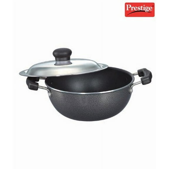 Manttra Omega Scratch Resistant Non-stick Kadhai with Steel Lid, Metal Spoon Friendly-8 Inch Round