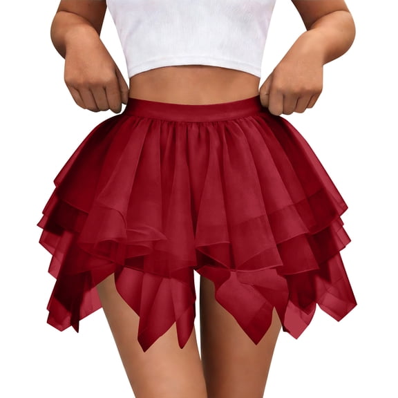 Alkepwun Mini Skirts for Women Mesh Flowy Y2k Layer Asymmetrical Short Skirt Lightweight Comfortable Breathable Casual Party Dress for Vacation Prom