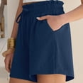 thumbnail image 2 of Women's High Waisted Casual Shorts with Elastic Drawstring Waist, Soft Fabric for Lounge, Errands, or Summer Travel, Versatile Pull-On | CSEONE,Navy L, 2 of 3