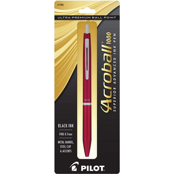Pilot Acroball 1000 Ultra-Premium Refillable & Retractable Ball Point Pen, Red Barrel, Fine Point, 0.7mm, Black Ink, Single Pen