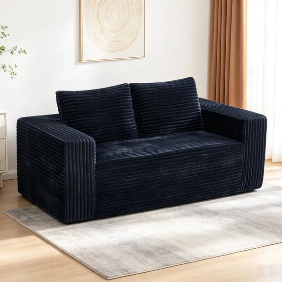 Arouseden 63" Corduroy Boneless Loveseat Dark Gray with 2 Throw Pillows,2 Seater Foam Sofa,Cloud Loveseat for Small Spaces,Memory Foam Couches for Living Room