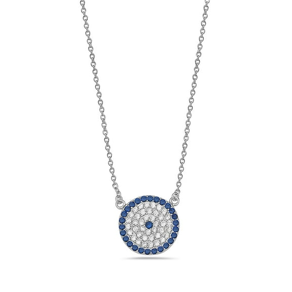 925 Sterling Silver Evil Eye Hamsa White Blue CZ Pendant Necklace