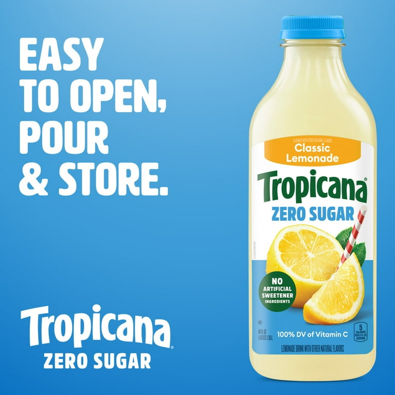 Tropicana Zero Sugar Classic Lemonade, 46 fl oz Bottle