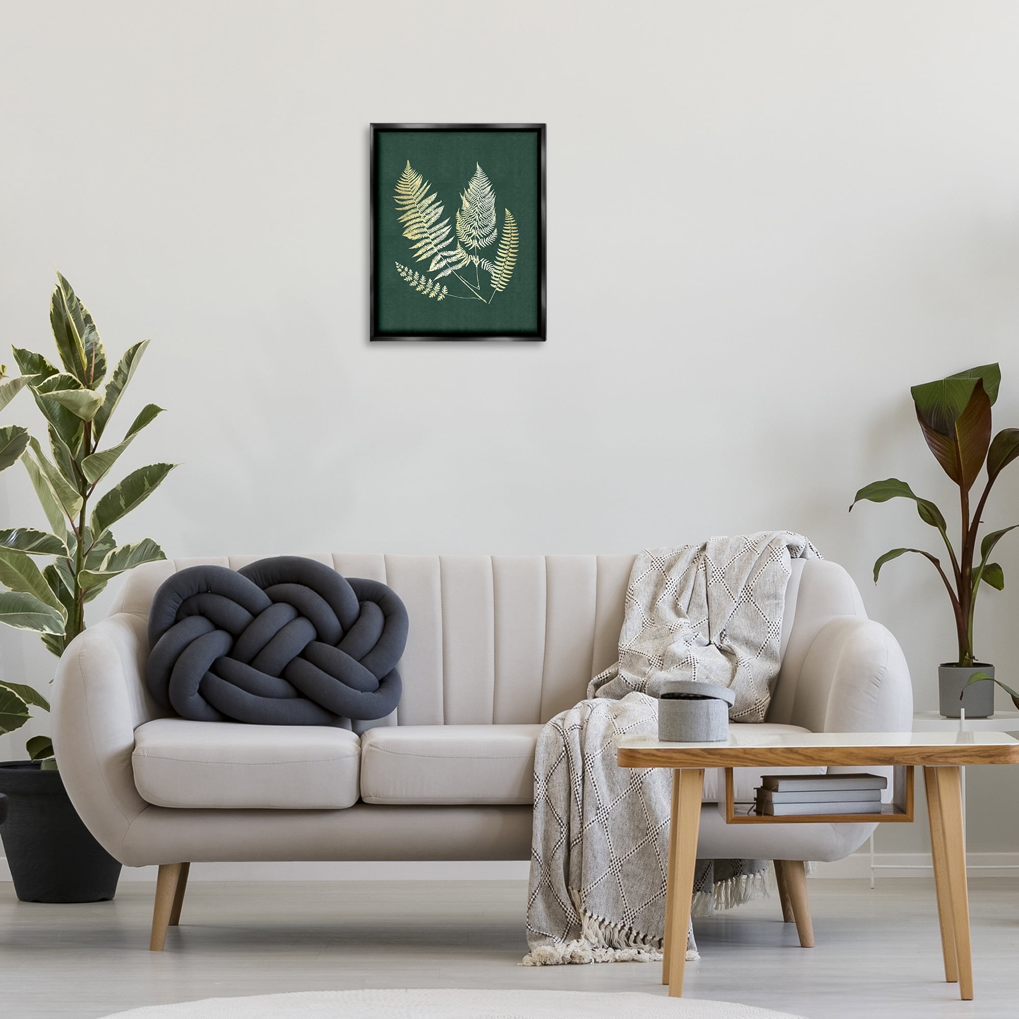 Stupell Industries Gilded Fern Sprigs Plants & Flowers Painting Black Floater Framed Canvas Art Print Wall Art, 17 x 21