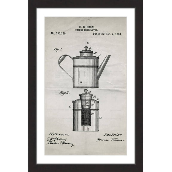 "Percolator 1894 Old Paper" Framed Painting Art Print, 12" x 1.5"