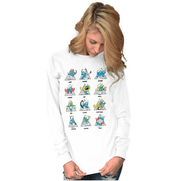 Smurfs Astrology Cartoon Zodiac Signs Long Sleeve TShirt Men Women Brisco Brands M