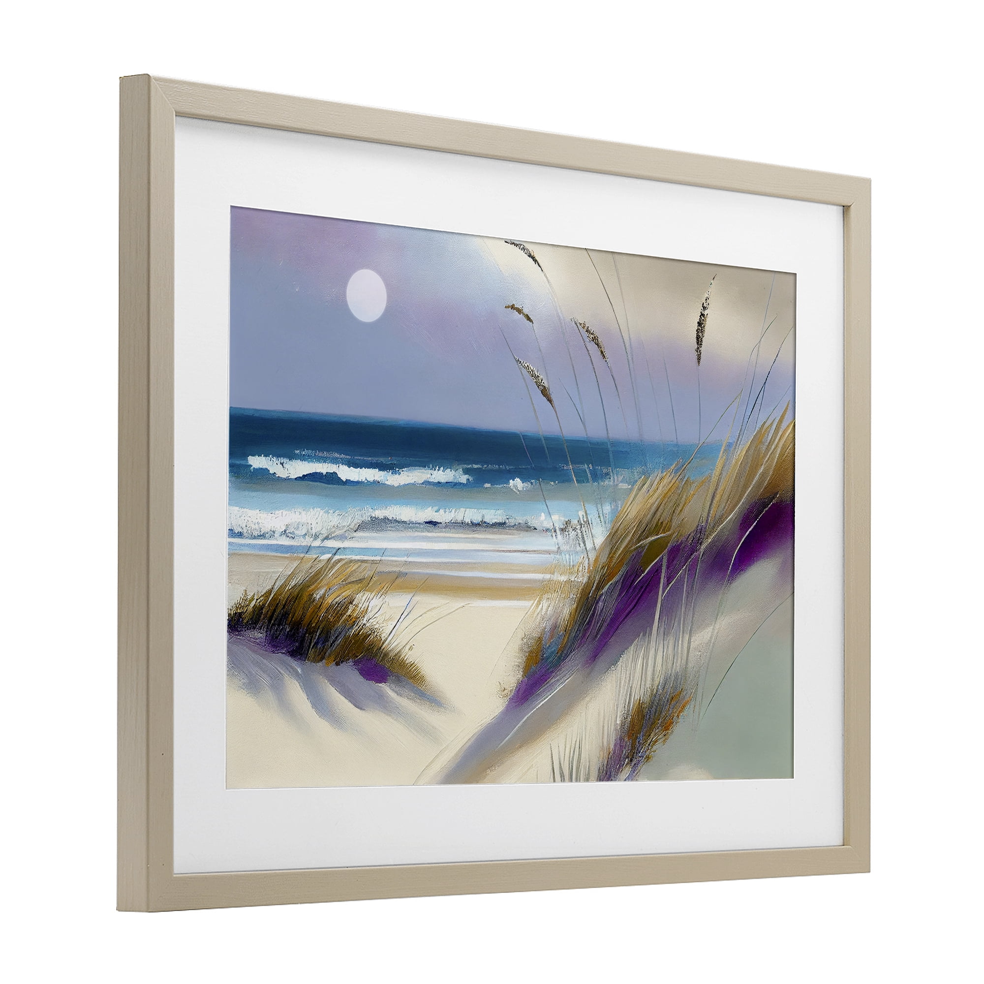 Beach Dunes Serenity Birch Framed Print Under Glass, design by Sasha