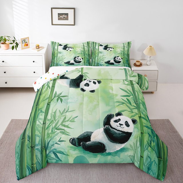Erosebridal Wild Panda Bedding Full Comforter Set, Botanical Green Leaves Down Comforter, Green, Reversible