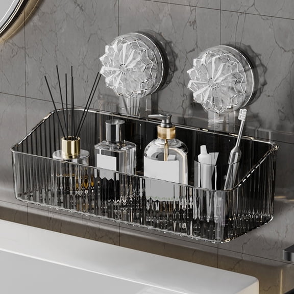 Btomtd Medium Suction Cup Bathroom Shelf Rack, No-Drill Wall Mounted Storage Rack Organizer, Adhesive Bathroom Storage Shelves 12"W x 6"D x 4"H, L, Gray