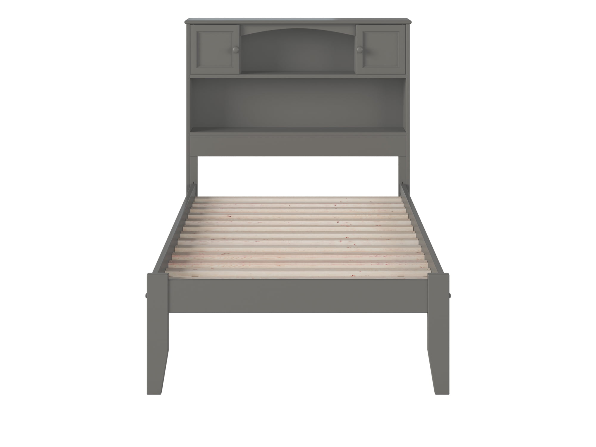 AFI Newport Twin Solid Wood Platform Bed with Storage Headboard, Grey