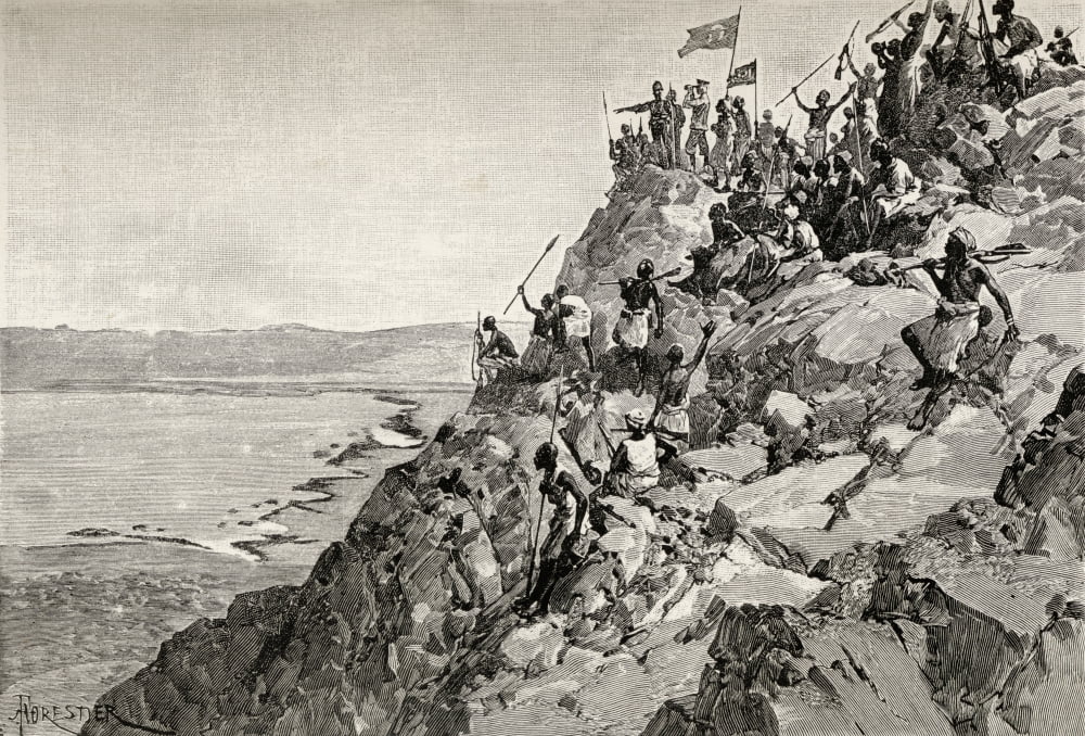 Sir Henry Morton Stanley And His Emin Pasha Relief Expedition Reaching The South End Of The Albert Nyanza Also Called Lake Albert Africa December 13 1887 From In Darkest Africa By Henry M Stanley Publ
