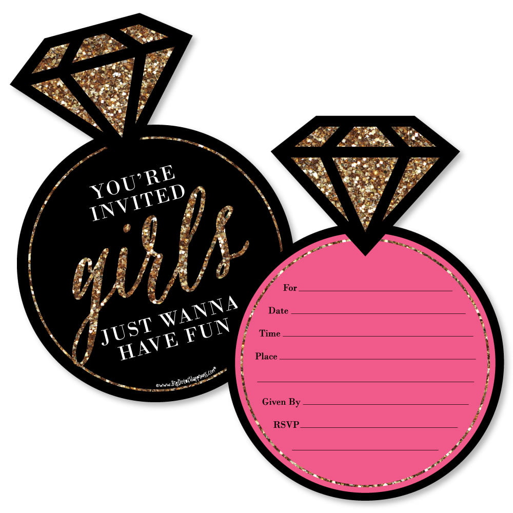 Girls Night Out - Shaped Fill-In Invitations - Bachelorette Party Invitation Cards with Envelopes - Set of 12