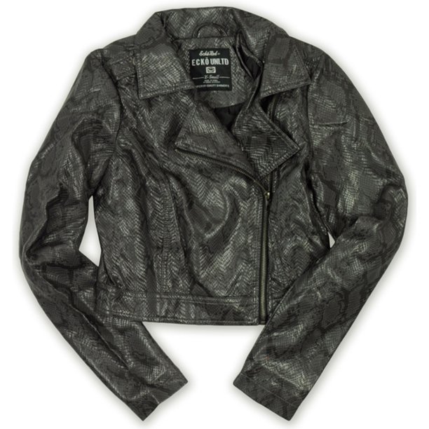 Ecko Unltd. Chaqueta de motociclista de piel de serpiente para mujer, gris, extra pequeña