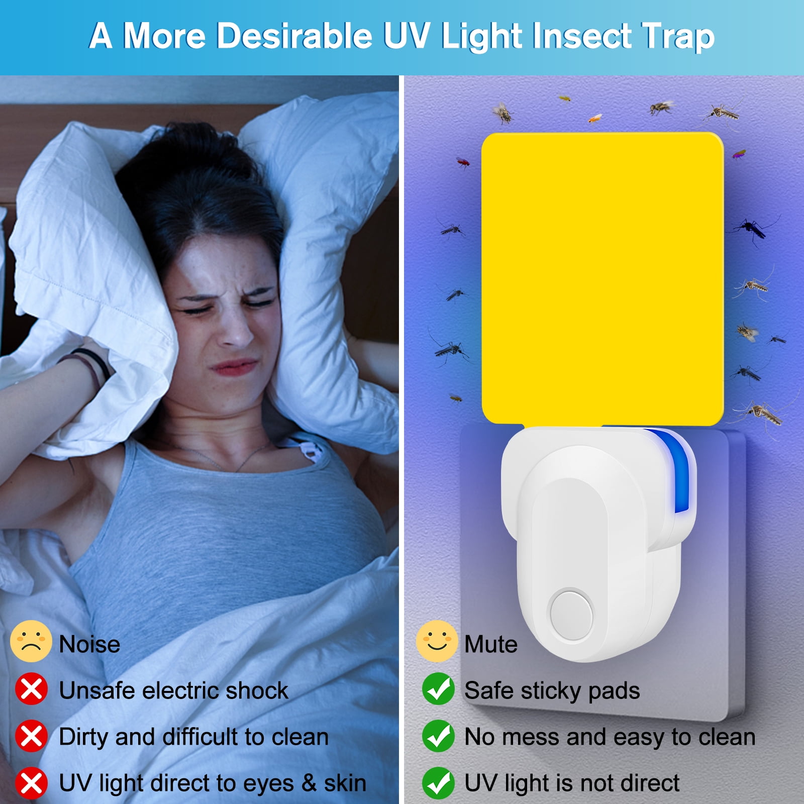 Flying Insect Trap,2023 Upgrade Mosquito Trap Gnat Indoor,Light Attractant Indoor Night Light Fly Trap with Sticky Pad for Flies,Gnats(10Pcs Sticky glue card)