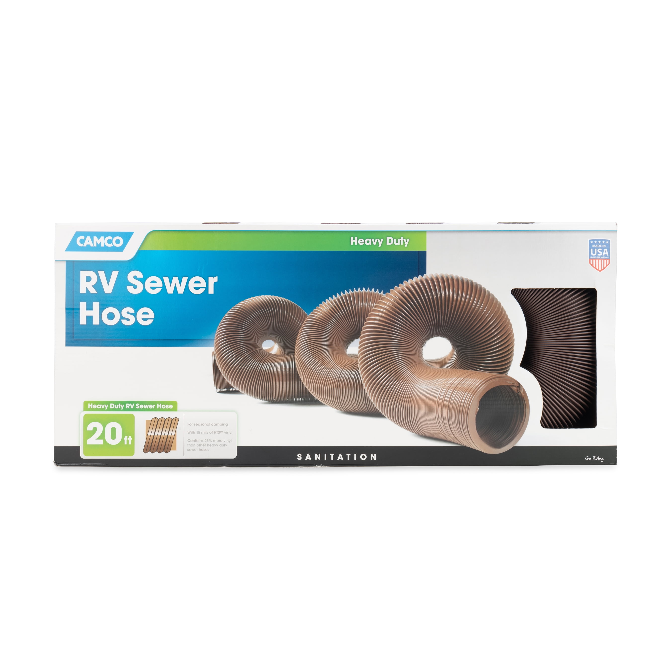 Camco 20-Foot RV Sewer Hose - Brown, 15 Mils of HTS Vinyl (39631)