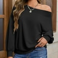 thumbnail image 3 of Fmbrln Womens Off The Shoulder Sweatshirts Casual Long Sleeve Skew Collar Pullover Tops Comfy Lightweight Sweatshirts Fall Winter Trendy Clothes Black M, 3 of 4