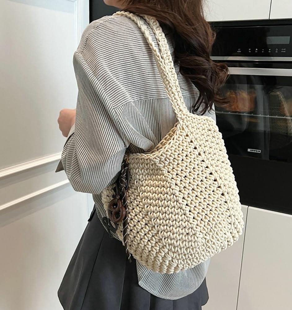 Crochet Tote Bag Women 2025 Large Straw Beach Bag Handmade Woven Shoulder Bags Hobo Tote Handbags Purse for Summer