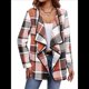 thumbnail image 1 of Cárdigan de Cuello Chal A Cuadros para Mujer, Chaqueta de Franela Larga con Abertura Frontal, Abrigo Corto A Cuadros, Ropa de Otoño Rojo XL, 1 of 9