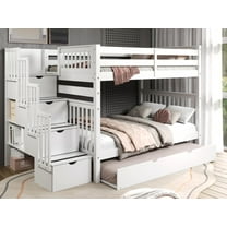 Bedz King Stairway Bunk Beds Full over Full with 4 Drawers in the Steps and a Twin Trundle, White