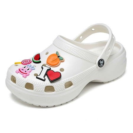 

Platform Clogs Gardener Shoes Garden Clog Slippers for Women Platform Slides Hight Heels Mules Comfortable Breathable Lightweight Slip on Wedge Sandals Slides with Charms 2 in White 39