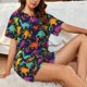 thumbnail image 4 of Fotbe Colorful Dinosaur Conjunto de Pijama Estampado para Mujer, 2 Piezas, Ropa de Dormir con Camiseta de Manga Corta y Shorts Suaves-Small, 4 of 6