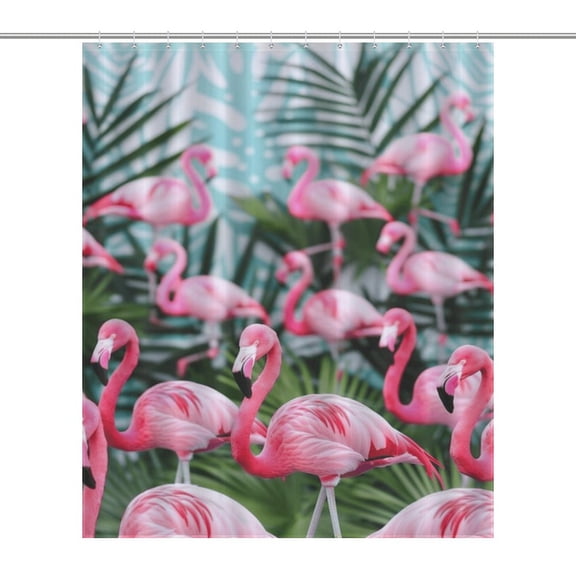 Flamingo Pattern Waterproof Polyester Quick-Drying Shower Curtain for Bathroom with 12 Hooks