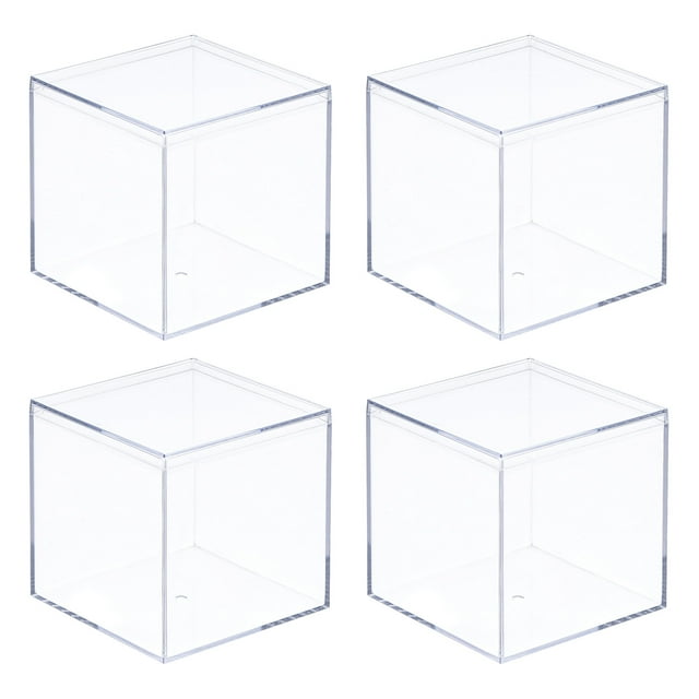 Uxcell 4Pcs Caja de Almacenamiento de Plástico Acrílico Transparente Cuadrada con Tapa para Artículos Pequeños 3.19x3.19x3.19