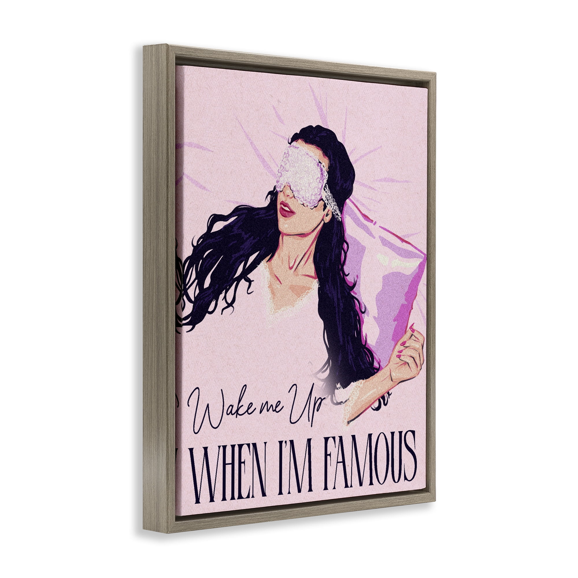 Stupell Industries Wake Me Up When Famous Brown Framed Floater Canvas Wall Art, design by Ziwei Li
