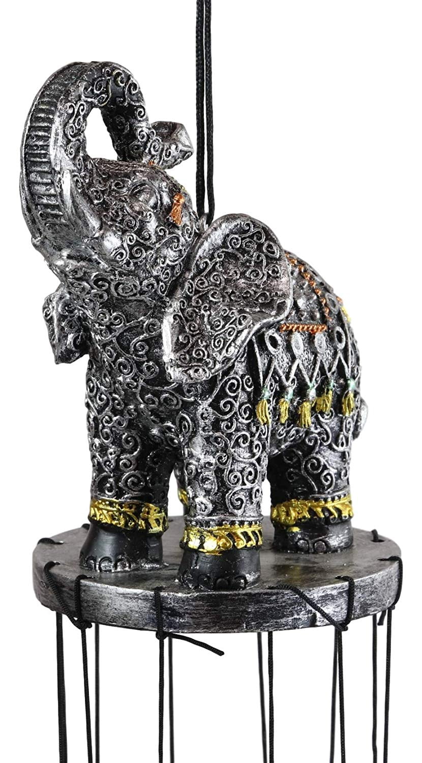 Feng Shui Thai Buddha Elephant In Filigree Art Figurine Crown Garden Wind Chime