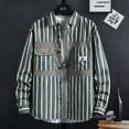 thumbnail image 2 of Thin Spring Summer Autumn Men's Clothing Button Turn-down Collar Striped Man Fashion Casual Loose Office Handsome Pockets Shirts, 2 of 6