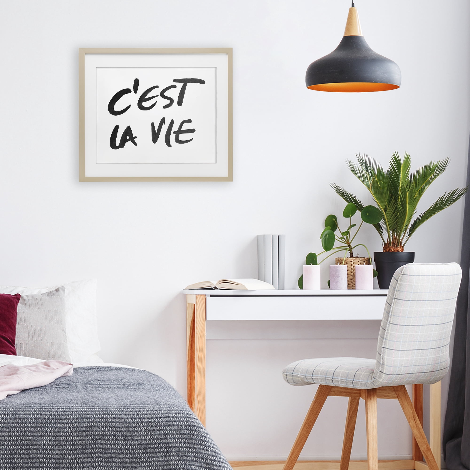Stupell Industries C'est La Vie Minimal Text Birch Framed Print Under Glass, design by SD Graphics Studio