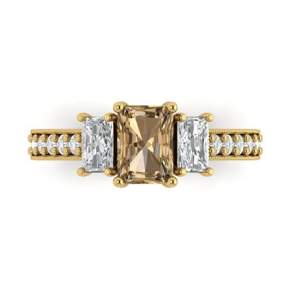 Clara Pucci 14K Yellow Gold 1.88ct Champagne Three-Stone Ring for Women