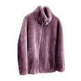 thumbnail image 4 of HOWPAY Women Winter Coats Oversized Fuzzy Jacket Lapel Long Sleeve Zip up Solid Color Outerwear with Pockets Casual Warm Cozy Slouchy Overcoat Purple XL, 4 of 4