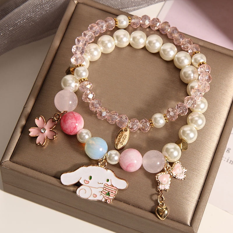 TAKARA TOMY Cute Hello Kitty Bracelet Women's High Sense Crystal Beaded  Accessories Bracelet Girl Sweet Bracelet Jewelry Gift