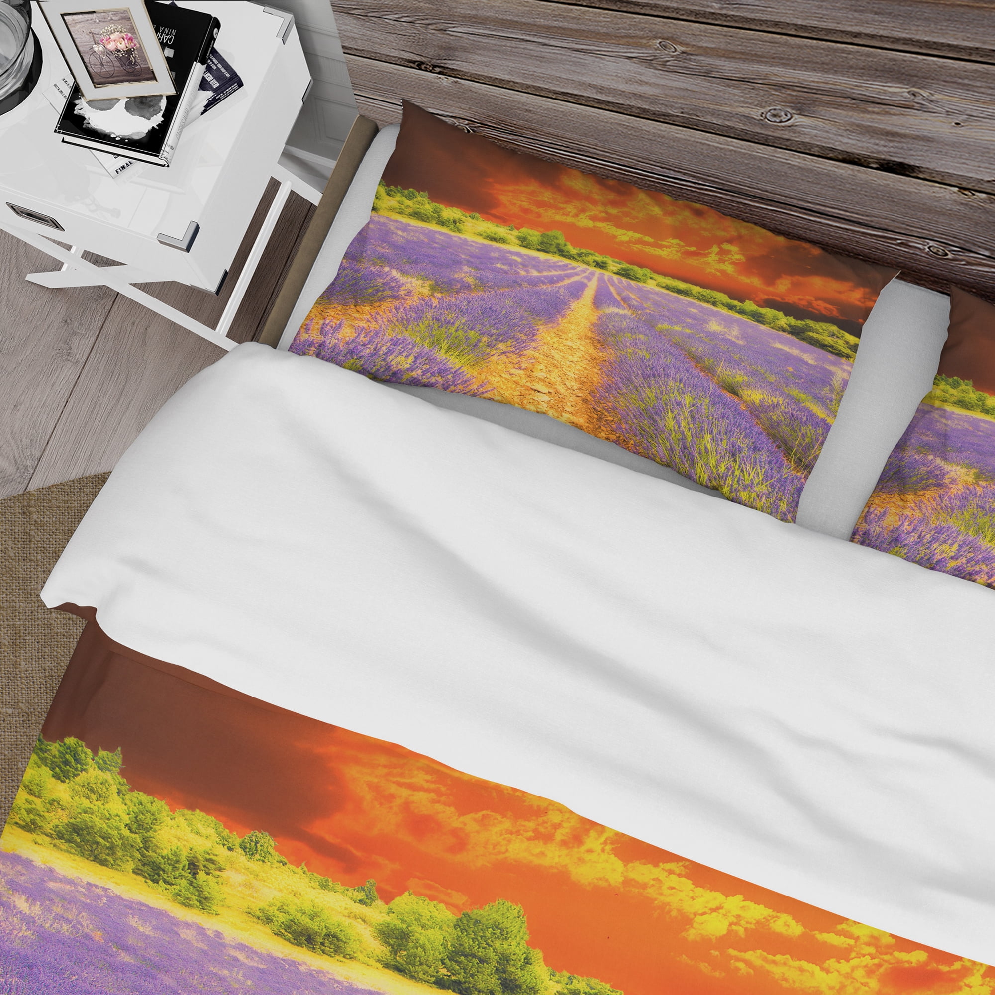 Designart 'Beautiful Lavender Field and Sunset' Cabin & Lodge Duvet Cover Set