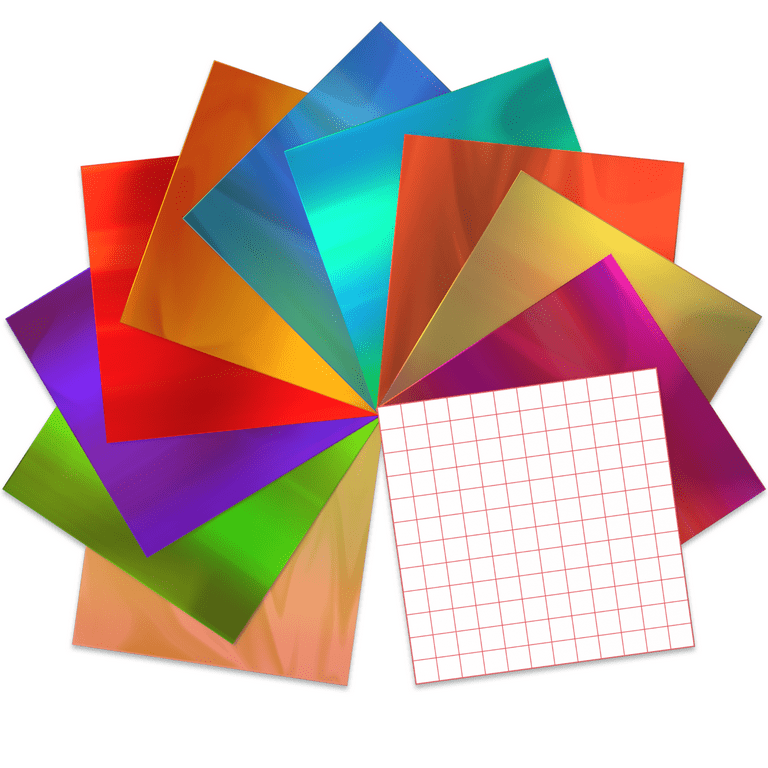 Kassa Permanent Holographic Vinyl Sheets (10 Pack, 12 x 12 inch) - Color Changing Opal Self Adhesive Craft Vinyl Bundle - Includes Bonus Transfer