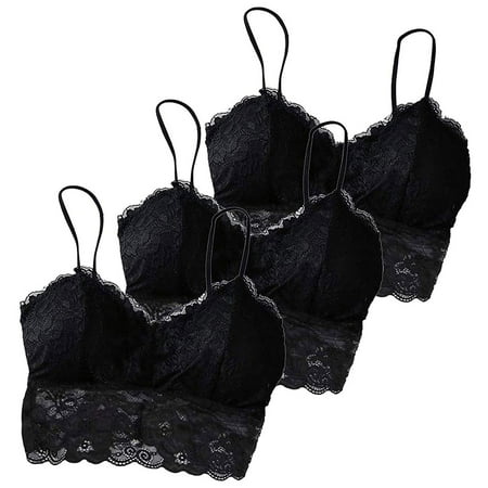 

BIZIZA Women Bra Strappy Seamless Comfort 3 Pieces Full Coverage Lace Padded Bralette Black S
