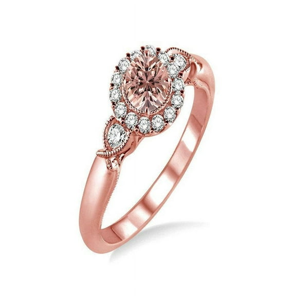 1.25 Carat Antique Round cut Morganite and Diamond Engagement in 14k Rose Gold affordable morganite and diamond engagement ring
