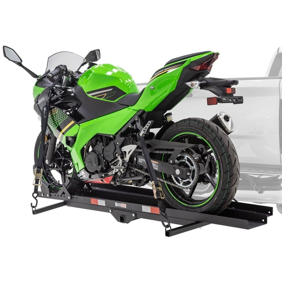 Black Widow Motorcycle Hitch Carrier with Ramp, Class III or IV, 600 lb Capacity
