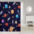 thumbnail image 2 of Manfei Cartoon Space Rockets Shower Curtain 72Wx84L,Celestial Color Planets Bathroom Shower Curtain,Navy, 2 of 5